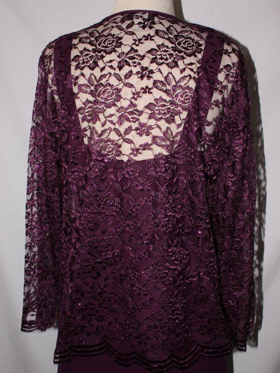 NWOT Sally Fashion #8485 Lace & Chiffon Mother of the Bride Dress-Size XL-PLUM - Picture 8 of 9